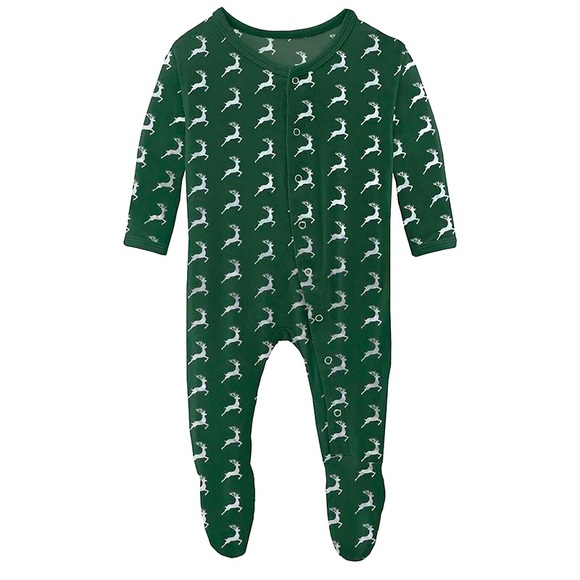 Kickee pants ZIPPER FOOTIE silver reindeer sleeper NWT NB-0/3 - Picture 1 of 1
